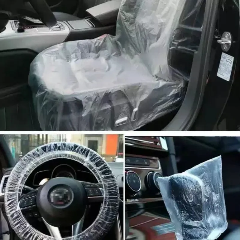 Housses de siège de voiture jetables en plastique, 50/100 pièces, housses de protection pour réparation de beauté, imperméables universelles