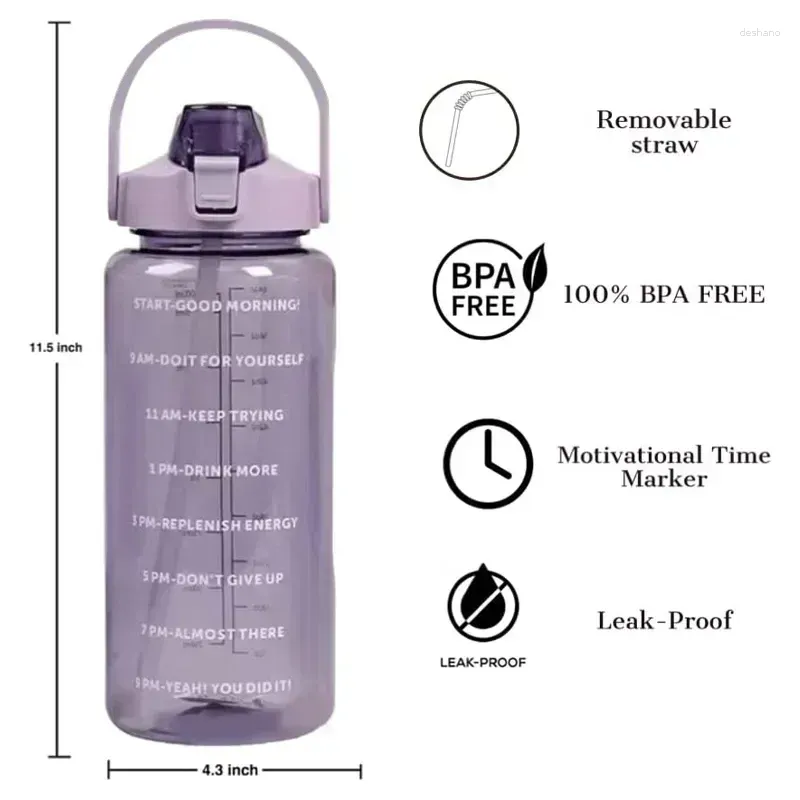 Bouteilles d'eau Capacité Temps Libre Bouteille Avec Boire S Marqueur BPA Portable Grande Paille Sports
