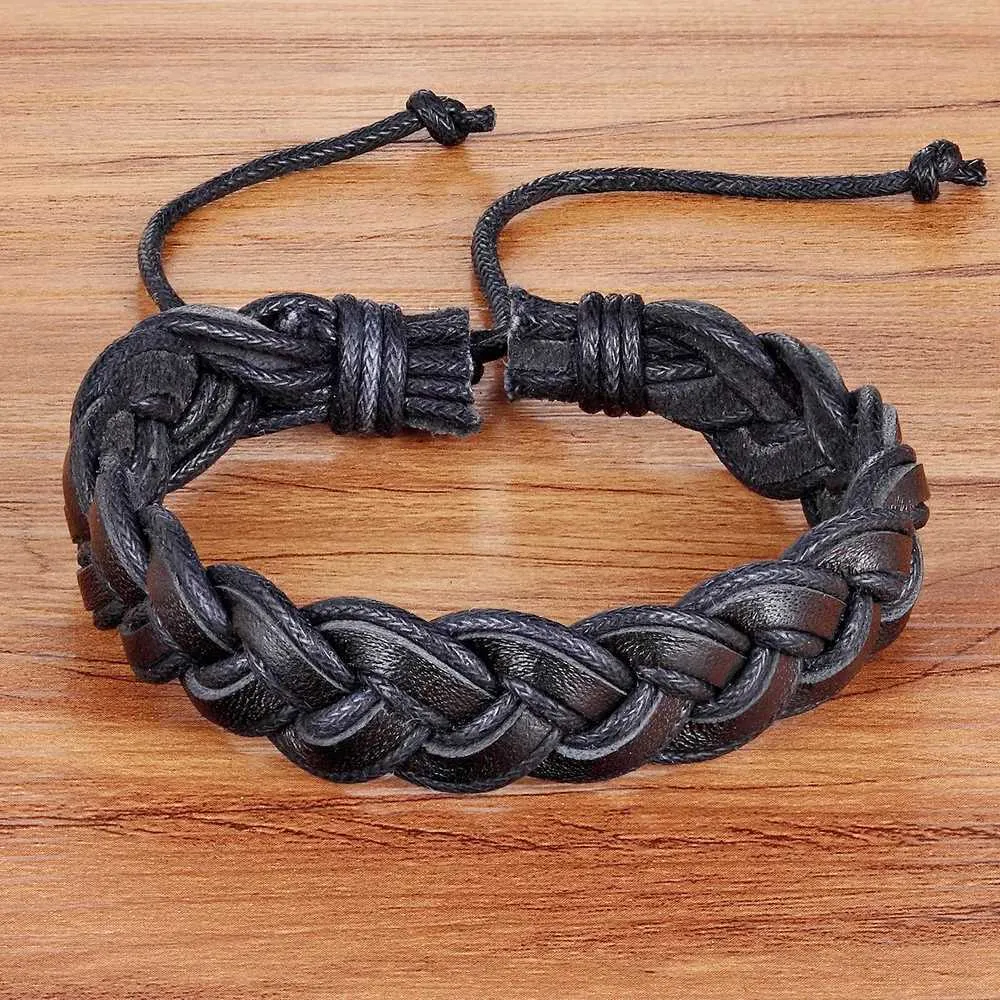 Chaîne TYO Bracelet en cuir à breloques pour hommes, Bracelet populaire de bricolage, Bracelet tissé noir fait à la main!Taille 18-25 cm Q240401