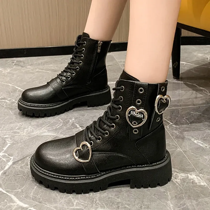 Сапоги Lucyever Heart Healt Kickle Boots Women Women Chound Platform Bombat Boots Женщина на молнии