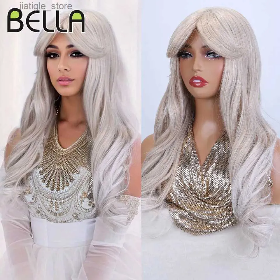 Synthetische pruiken Bella Blonde synthetische pruiken met knal Long Natural Body Wave Hair Pruiken voor vrouwen Dagelijkse cosplaypruiken gebruiken hittebestendig nephaar Y240401