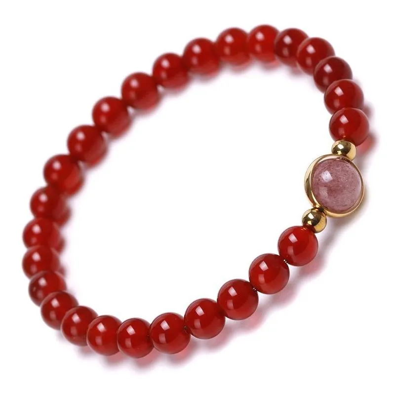 Perlé cette année Bracelet de perles de transfert d'agate rouge Stberry Crystal Recruter Fleur de pêcher Améthyste Simple Délicate Femelle Drop Livraison Ot2C6