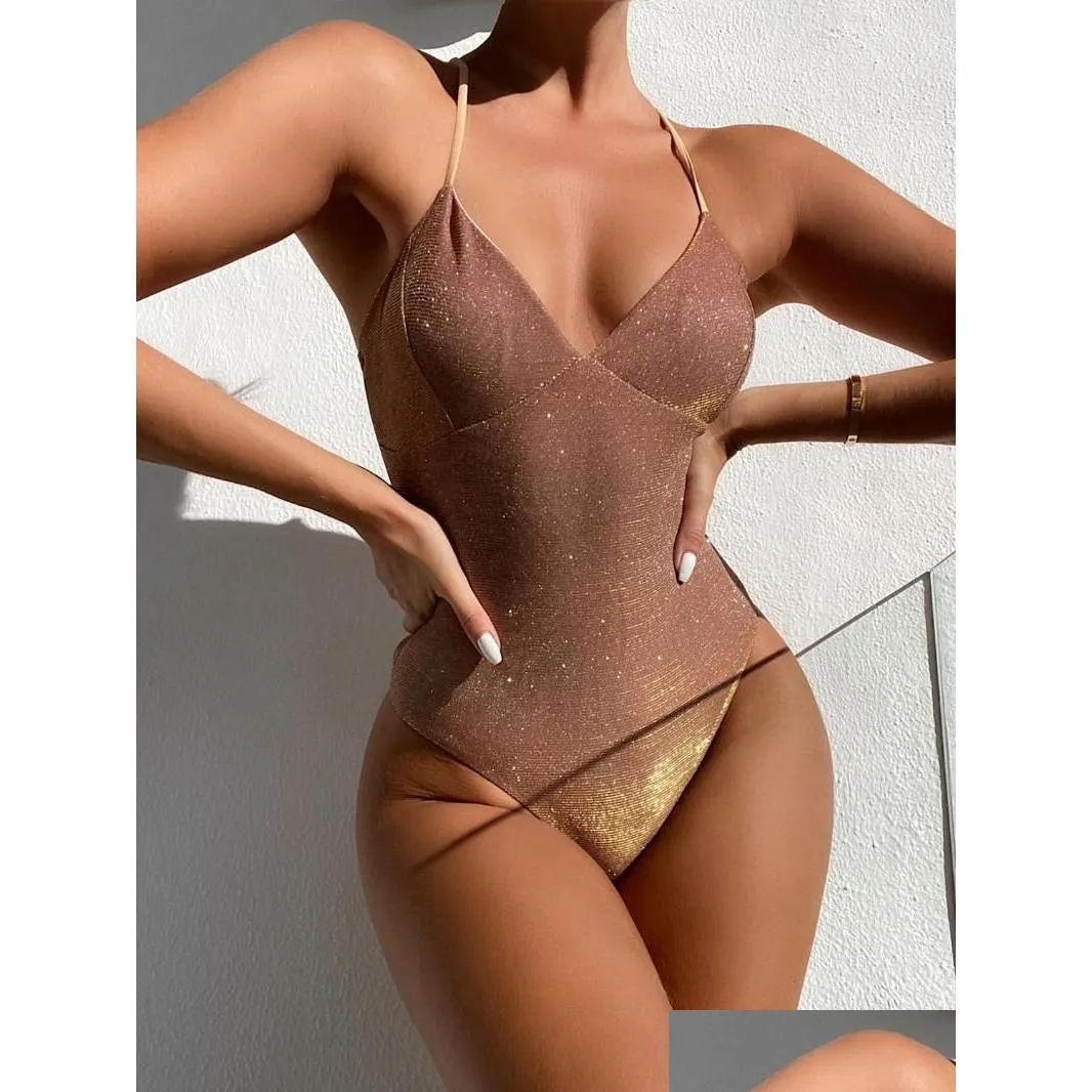 Maillots de bain pour femmes 2023 Y Brillant High Cut Push Up One Piece Maillot de bain Femme Femme Monokini Baigneur Maillot de bain Swim Lady Drop Livraison App Dhn4K