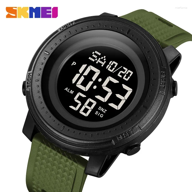 Wristwatches SKMEI Sport Chronograph Alarm Clock Men's Electronic Watch Green Strap Red Dual Time Display Stopwatch 2215