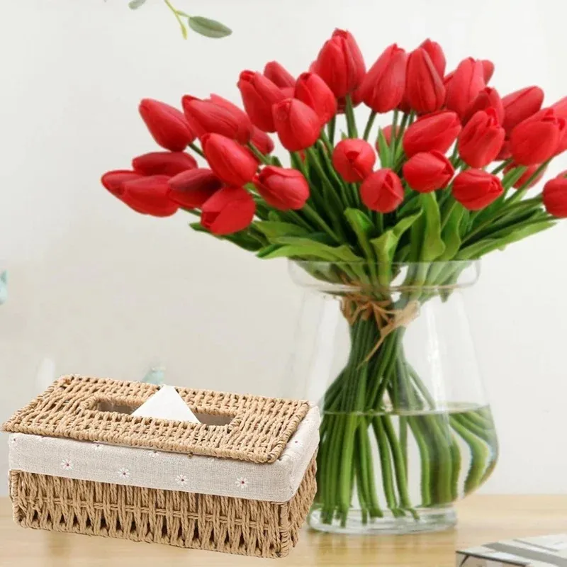 Hot Creative Handmade Rattan Tissue Box Household Paper Storage Basket Home Decoration Khaki Floral Style napkin holder