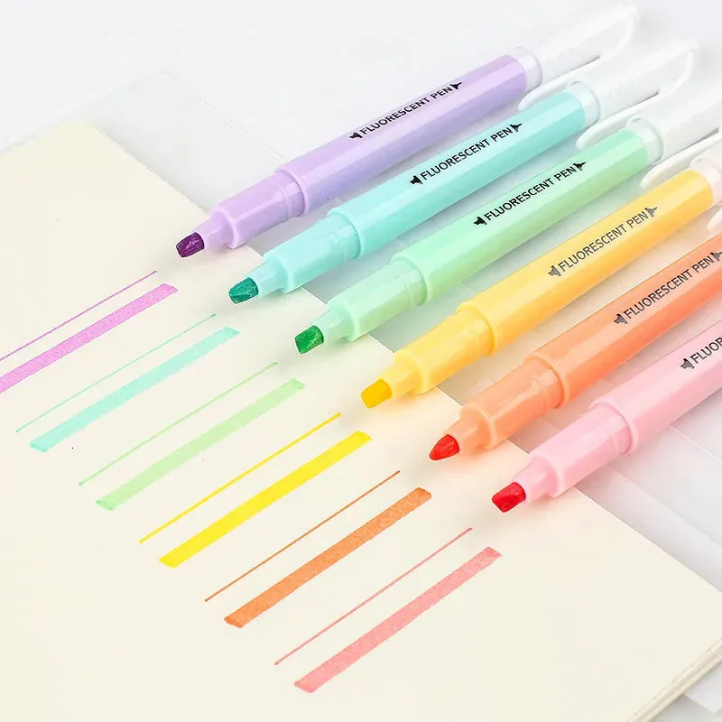 6pcsset Double Head Highlighters Ritning Pen Marker för Student School Office Supplies