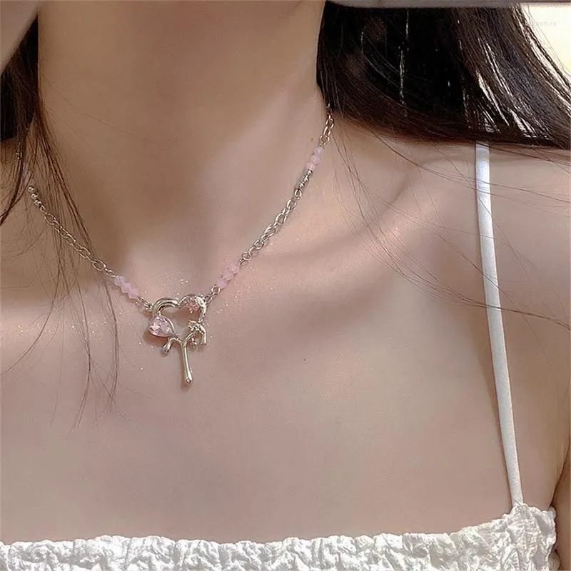 Choker 2023 Kpop Goth Y2K Pink Heart Pendant Clavicle Chain Necklace For Women Egirl Grunge Collares Aesthetic EMO Jewelry Accessories