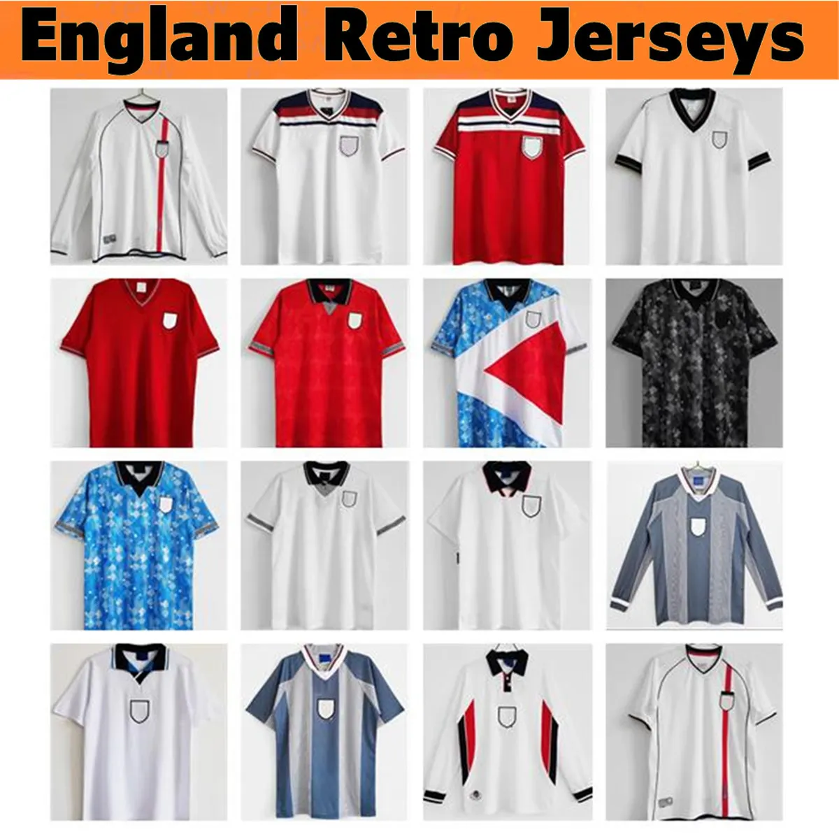 1982 1986 2002 2008 إنجلترا رجعية كرة القدم جيرسي 1990 1994 1992 1996 1998 Shearer Gascoigne Owen Gerrard Schools Shirt Shirt