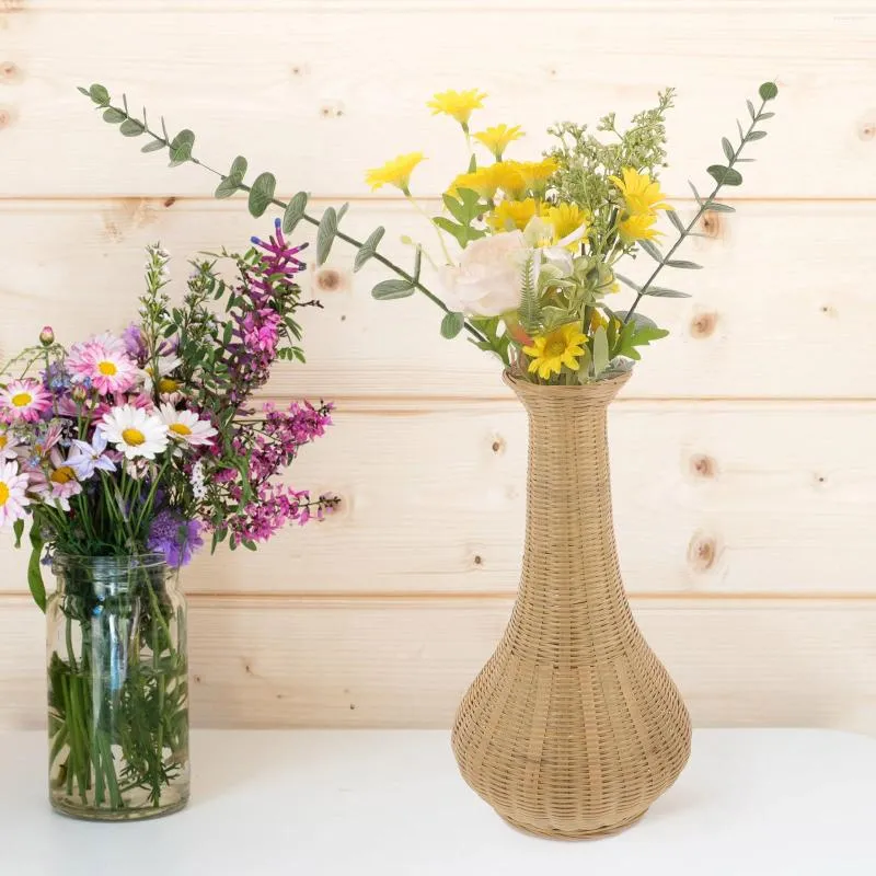 Vases Vase en bambou décor tissé fleur panier de base stable style naturel rustique pour l'arrangement de décorations de salon