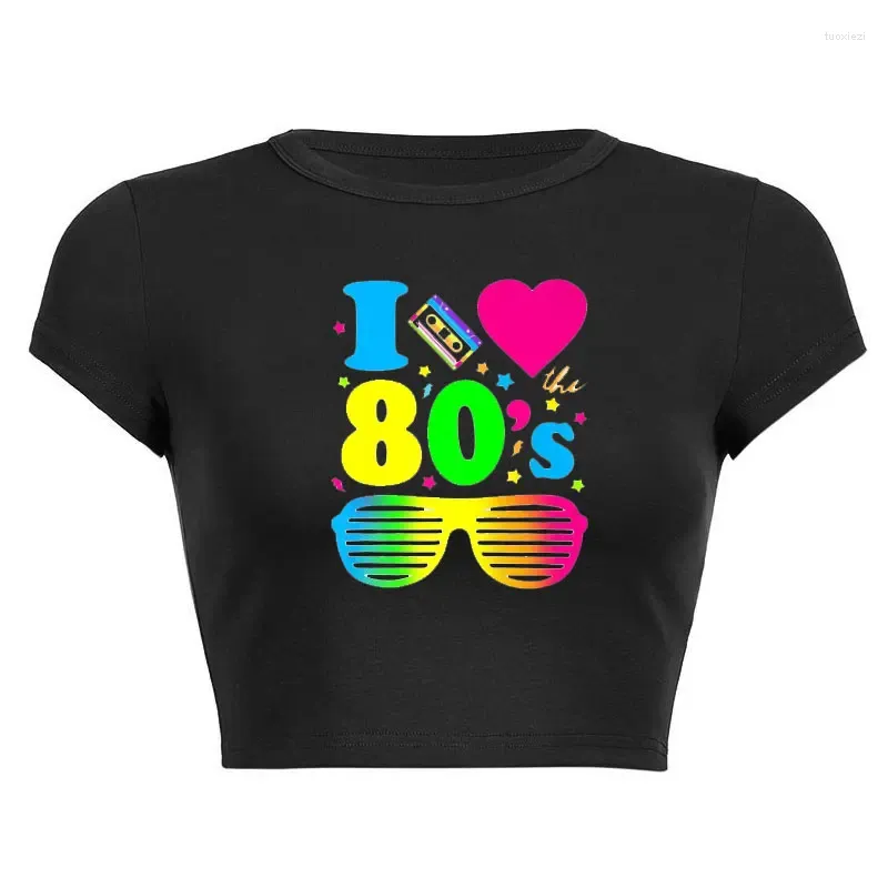 T-shirts pour femmes J'aime les vêtements des années 80 pour femmes et hommes T-shirt drôle à manches courtes O cou recadré nombril hauts à la mode