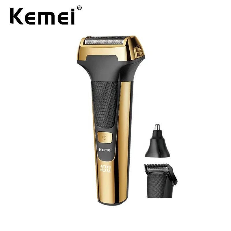 Clippers Kemei Multifunctional Men Electric Foil Shaver Gold Reciprocating Razor Nose Ear Trimmer 3 In 1 USB Hair Cutting Machine Clipper