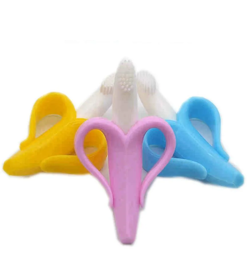 Zachte Siliconen Baby Bijtring Speelgoed Peuter Veilig BPA Banaan Bijtring Chew Dental Care Tandenborstel Verpleging Kralen Voor Infant2032856