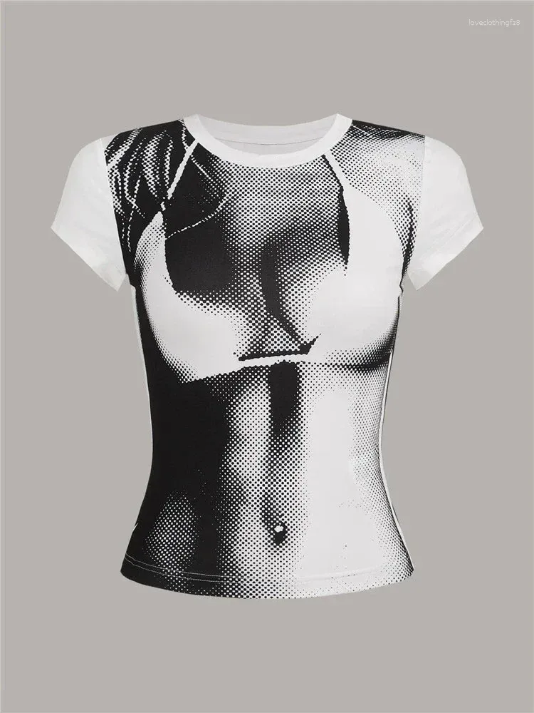 Camisetas femininas moda moda manga curta impressão gráfica gráfica cortada camise