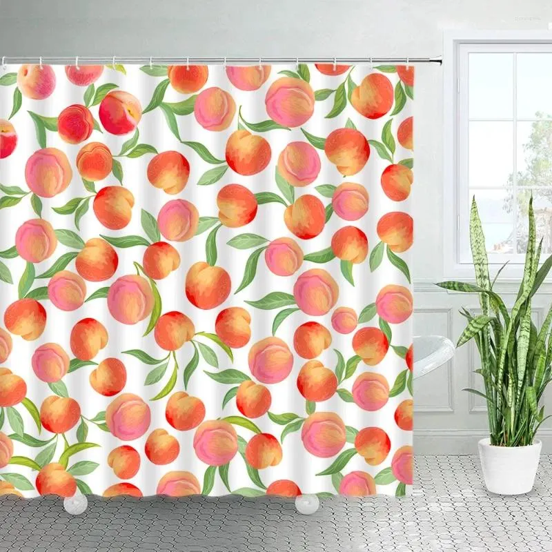 Duschgardiner persika akvarellblad tropiska frukter bad gardin modern polyester tyg tryck hem badrum dekor set krokar