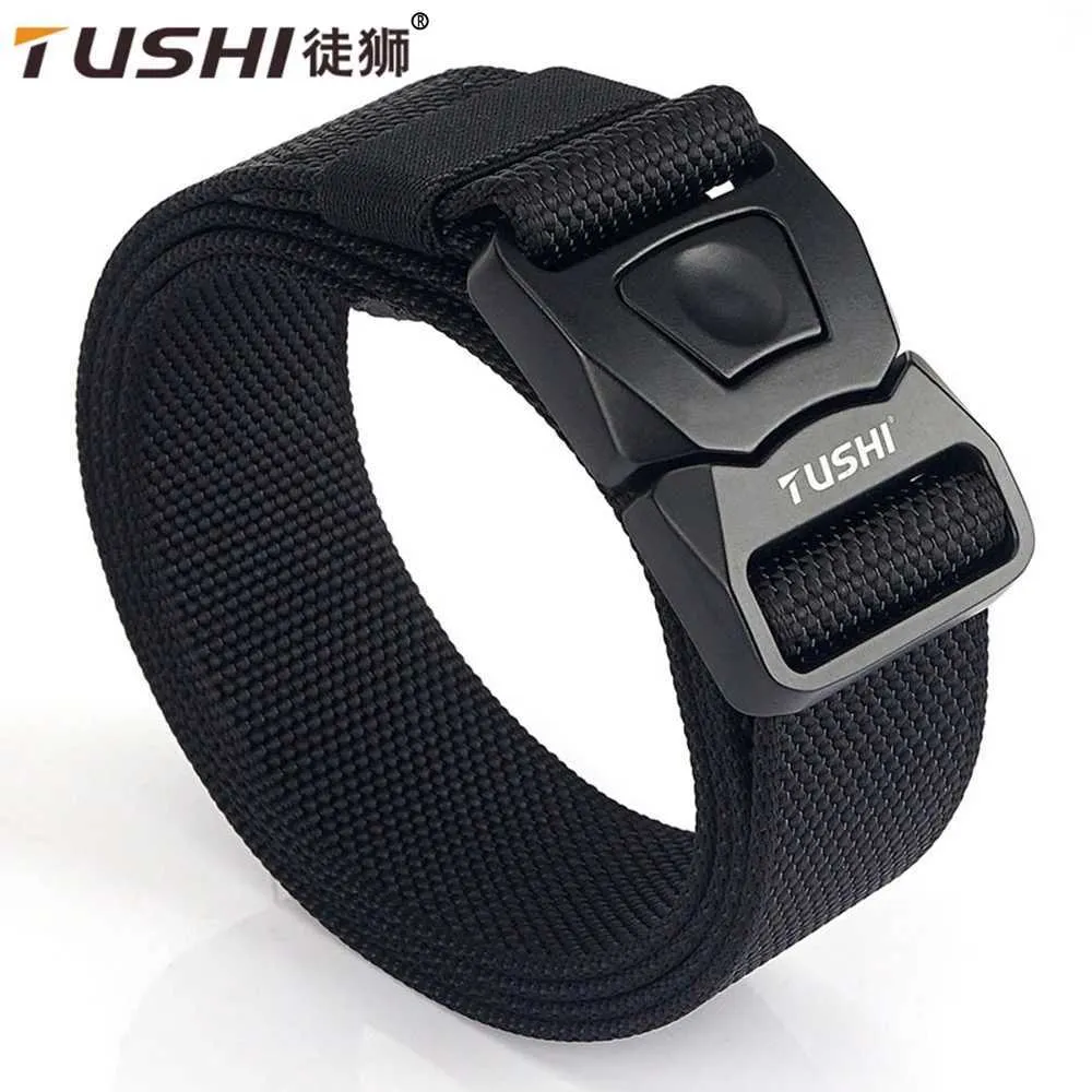 Belts TUSHI Quick Release Pluggable Buckle Tactical Strap Durable Nylon Military Strap Mens Combat Durable Mens Jeans Belt Hunting Q240401