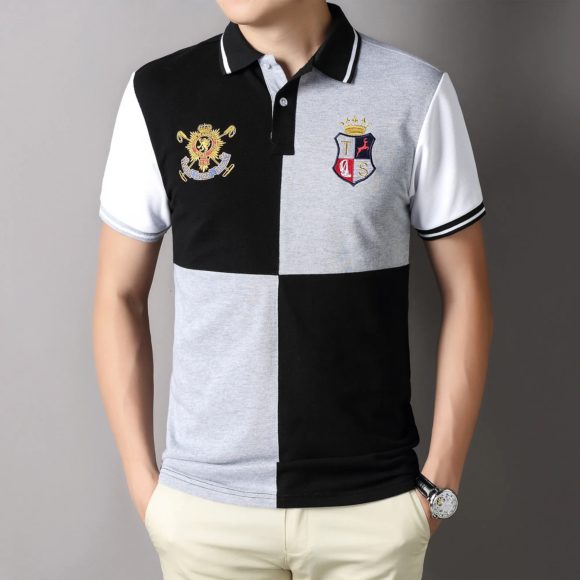 Turn-down Collar and Embroidered POLO Shirt, New Choice for Men's Pure Cotton Short-sleeved T-shirt, Casual Wear in Summer, Balancing Fashion and Comfort.