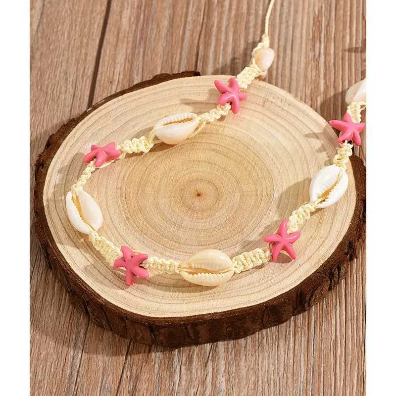 Pendentif Colliers Nouveau collier de coquillage bohème rose étoile de mer coquille naturelle Denim collier femmes corde chaîne collier été bijoux cadeau L2404