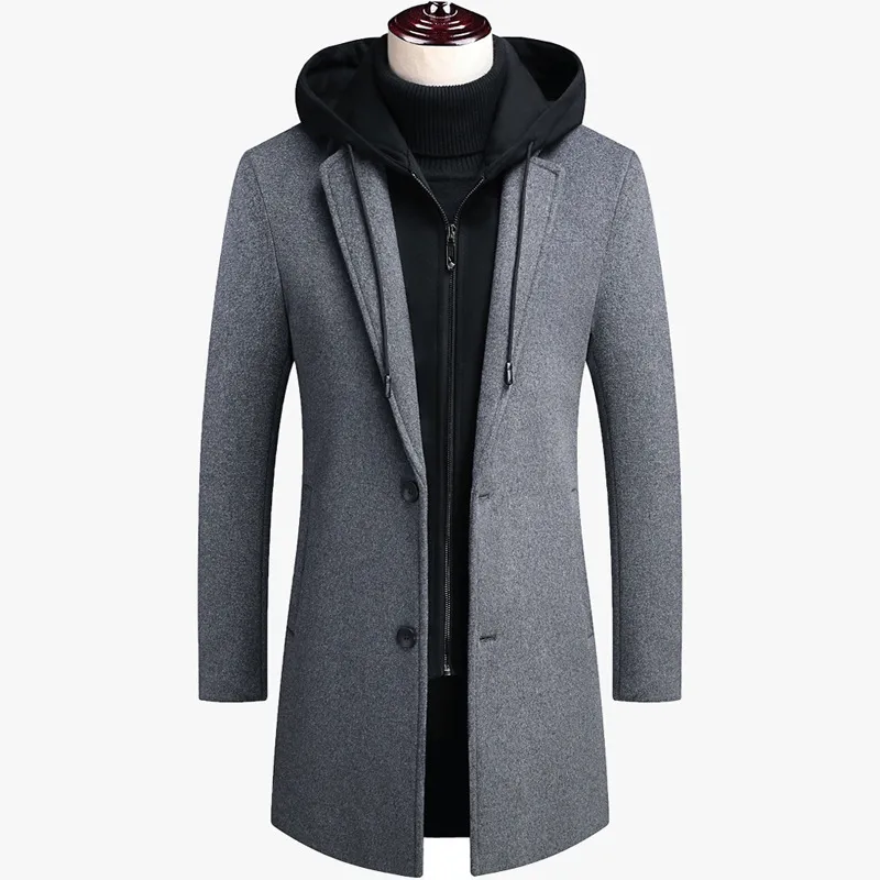 Casual Wool Tweed Coat Designer Windbreaker Mens Trench Coats Windproof Coat Spring Autumn Men tjock huva långärmad dike rockar cargidan ytterkläder jackor 5xl