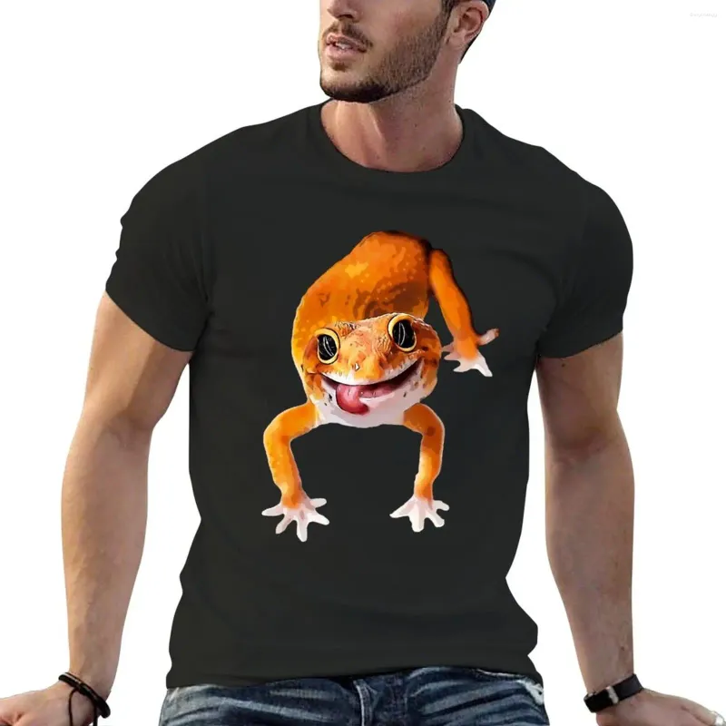 Polos masculinos Leopard Gecko Camiseta fofa e divertida de manga curta Camiseta masculina de suor