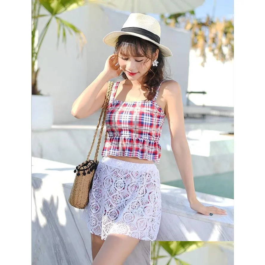 Swim Wear Bathing Suit Women Split Three-Piece Conservative Small Fragrance Korean Slim Fresh Skirt Spring Swimming Drop Delivery Spor Otcqf