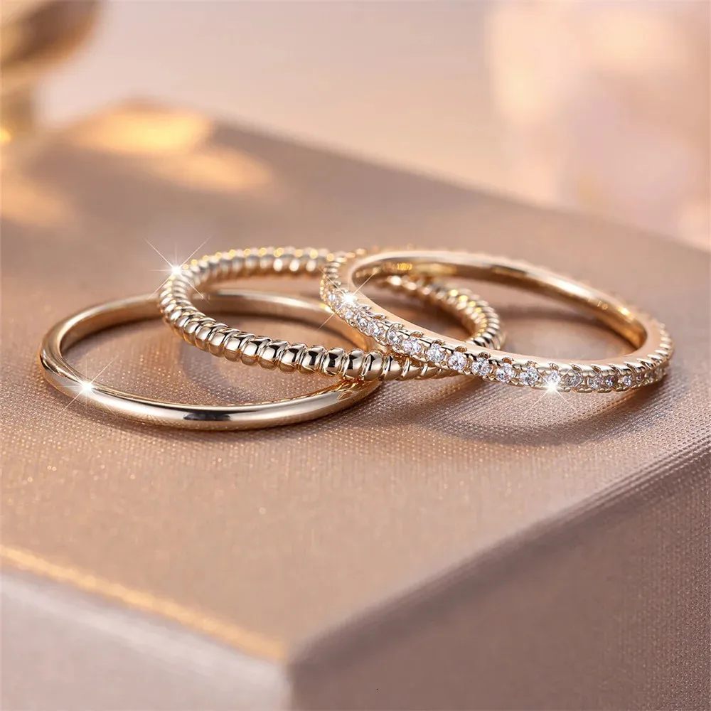 Ring Sets Simple Stacked Wedding Rings 14K Gold Twisted Rope Ring