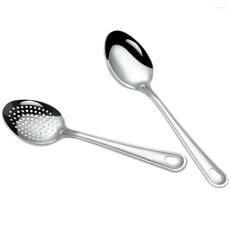 Spoons 2 pezzi Utensili da portata a buffet Usura in acciaio inossidabile Accessorio per cucina per perforazione piccola