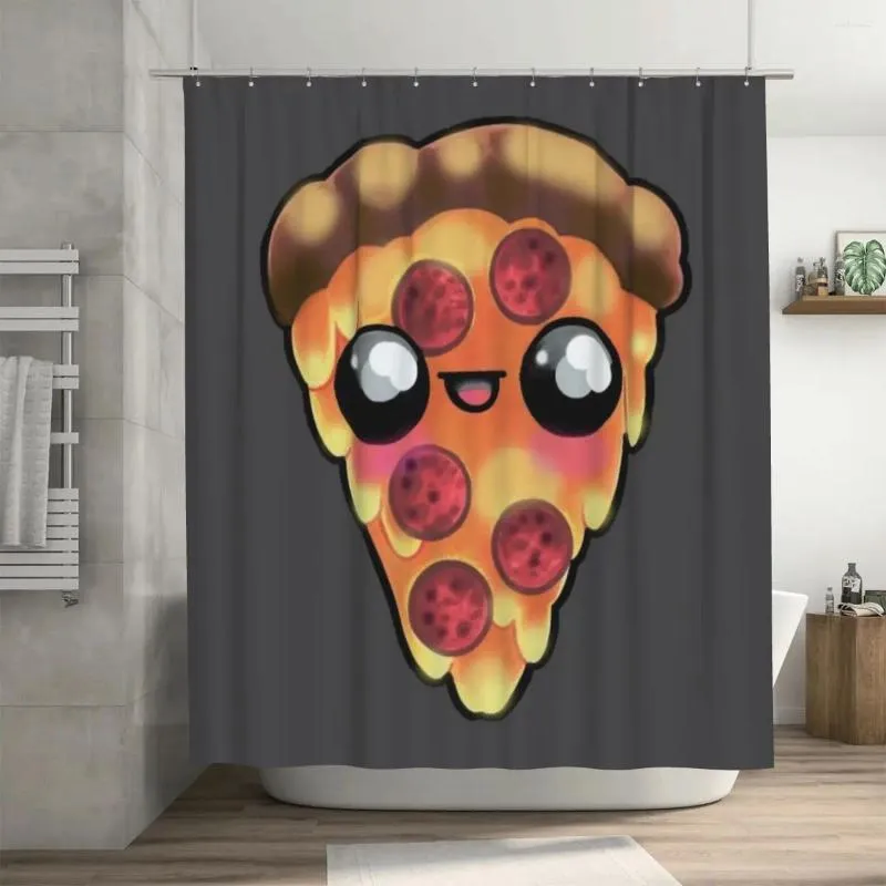 Cortinas de chuveiro Happy Pizza Slice Cortina 72x72in com ganchos DIY Padrão Decoração de banheiro