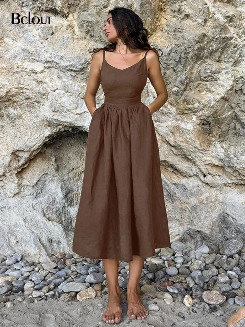 Casual Dresses Party Dresses Mid Length Linen Dress Mid Length Casual  Summer Dresses Elegant Linen Maxi