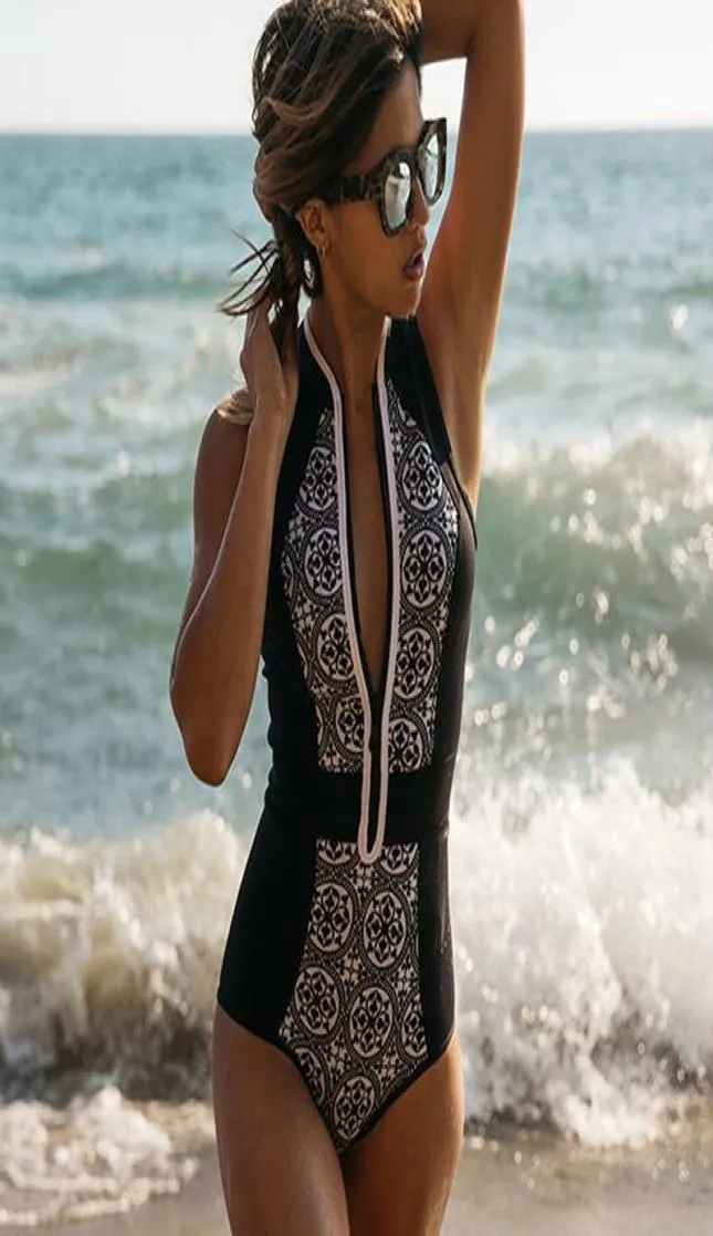 2018 عالية قطع قطعة واحدة من ملابس السباحة نساء طباعة بدلة السباحة سيدة خمر الرجعية مونوكيني السباحة بدلات الإناث شاطئ SWI4006327