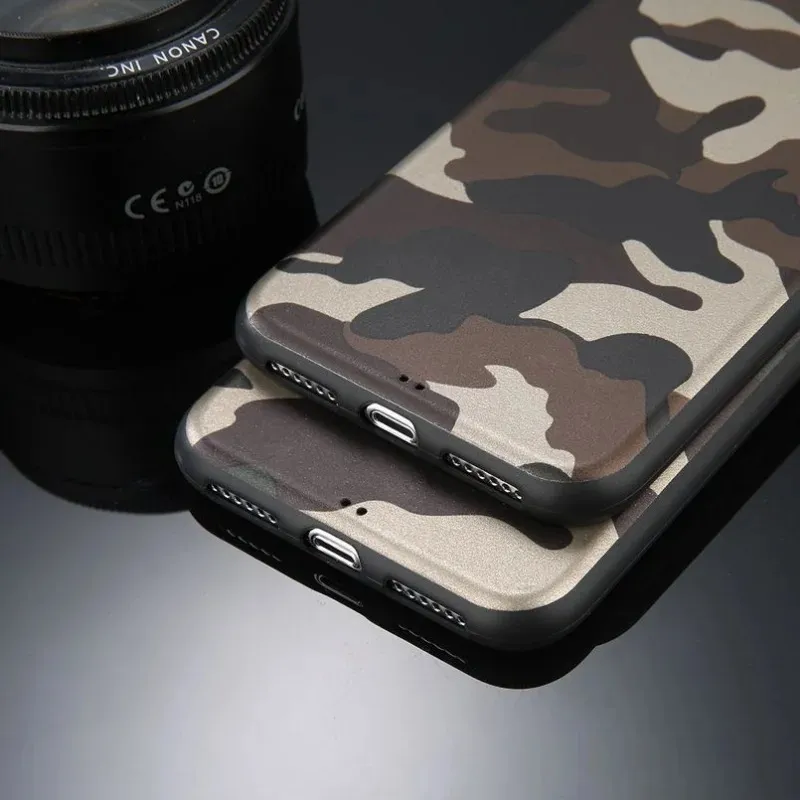 Army Green Camoflage Case na iPhone 11 12Pro 13 Pro Max SE 2020 x XR XS Max 6 6s 7 8 Plus Miękki silikon