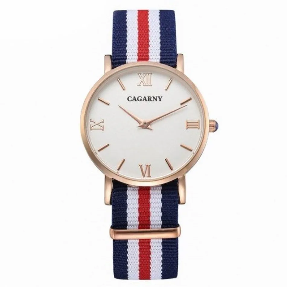 Cagarny relógios femininos moda quartzc relógio mulher rosa ouro ultra fino caso pulseira de náilon casual senhoras214o