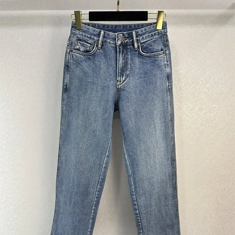 WL102239024 SS Enkelt bekvämt mode mångsidiga broderade höga midja raka ben jeans vackra kvinnors byxor 240314