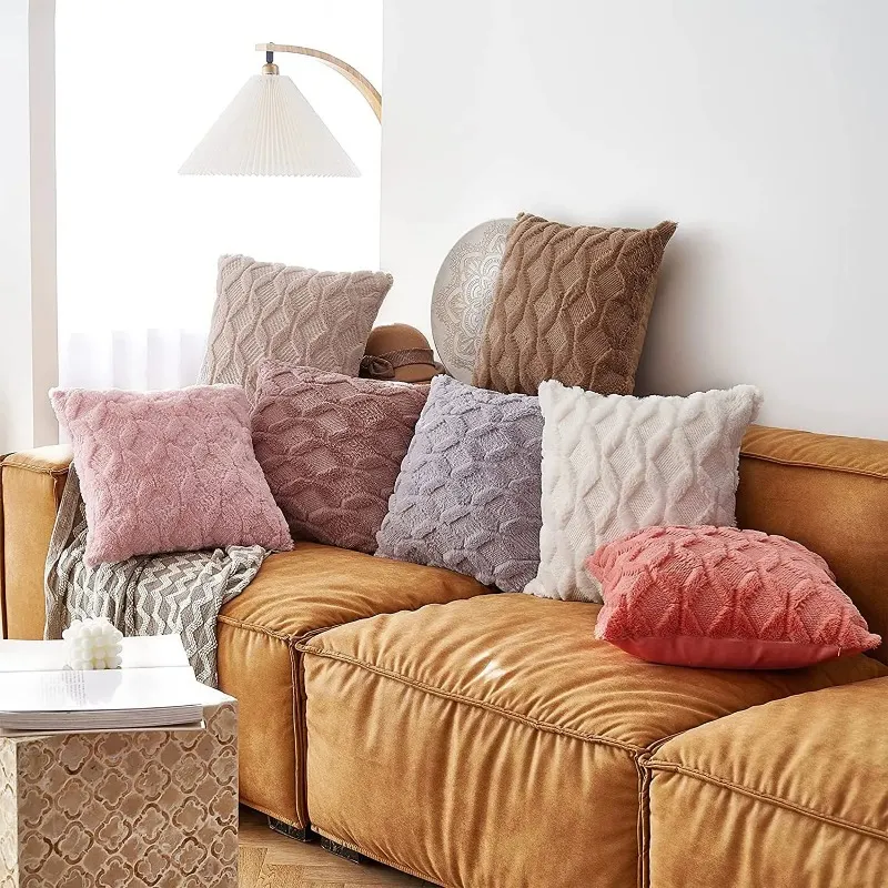 3D Ruit Pluche Kussensloop Geometrische Decoratieve Sierkussen Case Zachte Gezellige Bed Sofa Kussenhoes voor Nordic Home Fall Decor