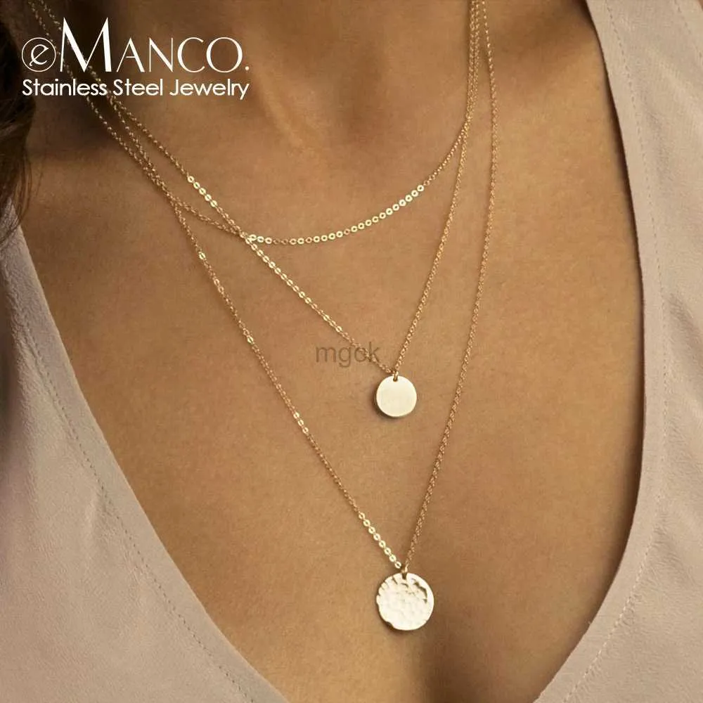 Pendant Necklaces eManco 3pcs Separated Stainless Steel Layered Necklace Women Pendant Choker Chain Necklace Set Fashion Jewelry 240330