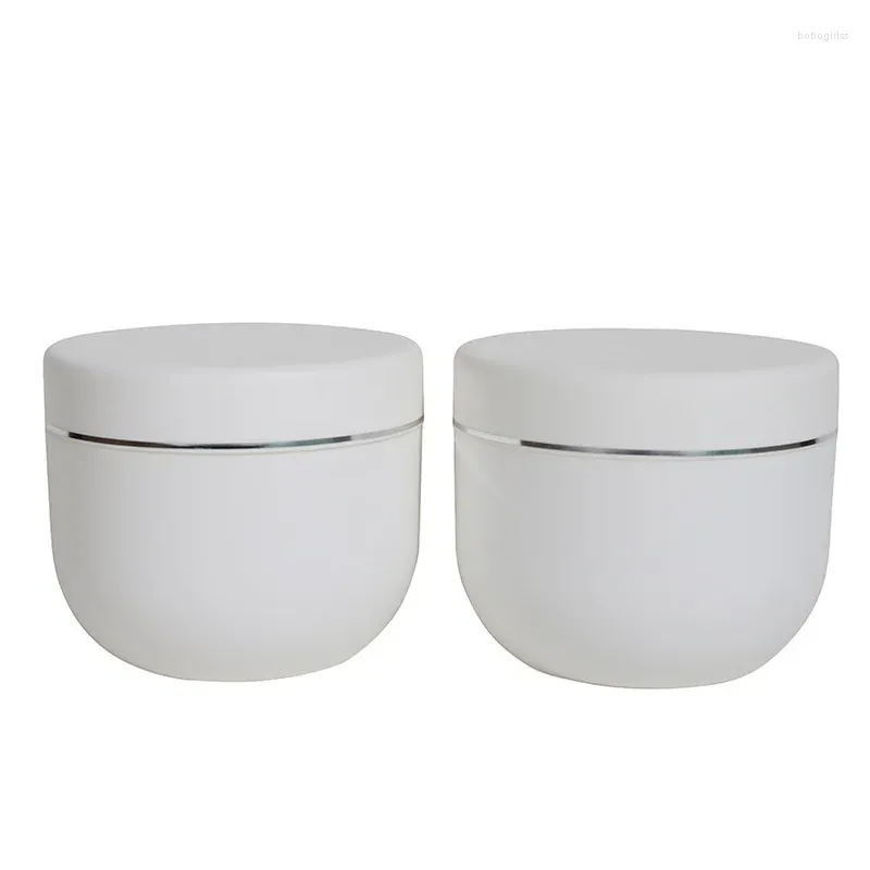 Opslagflessen 500ml Witte Plastic Cosmetische Gezichtscrème Pot Zilveren Ring Ronde Hervulbare Container Verpakking Fles Pot van superieure kwaliteit