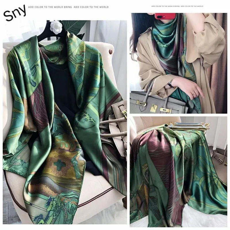 Spring Large Kerchief 110 Elegant Silk Scarf Versatile Fashion Beach Scarf Silk Scarf Shawl Wholesale Fashion 240314