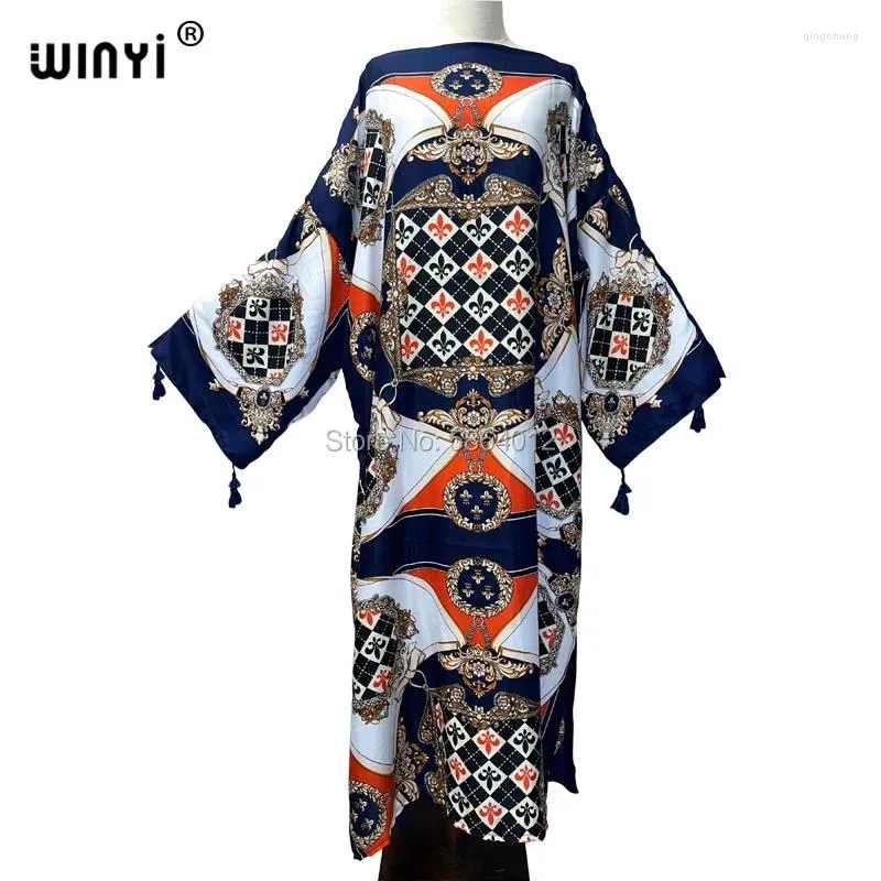 Casual Dresses 2024 WINYI Autumn Abayas For Women Designer Elegant Dress Long Sleeve Splicing Stripe Print Female Midi Vestdios