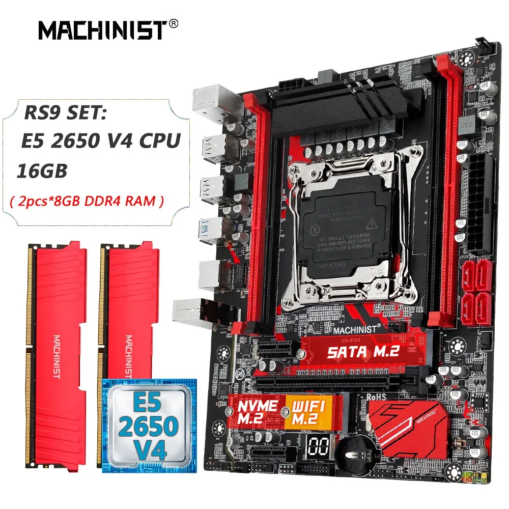 MACHINIST X99 Placa mãe Combo Xeon kit E5 2650 V4 CPU LGA 20113 DDR4 28GB 2133MHz Memória RAM NVME M2 WiFi Quatro canais RS9 240326