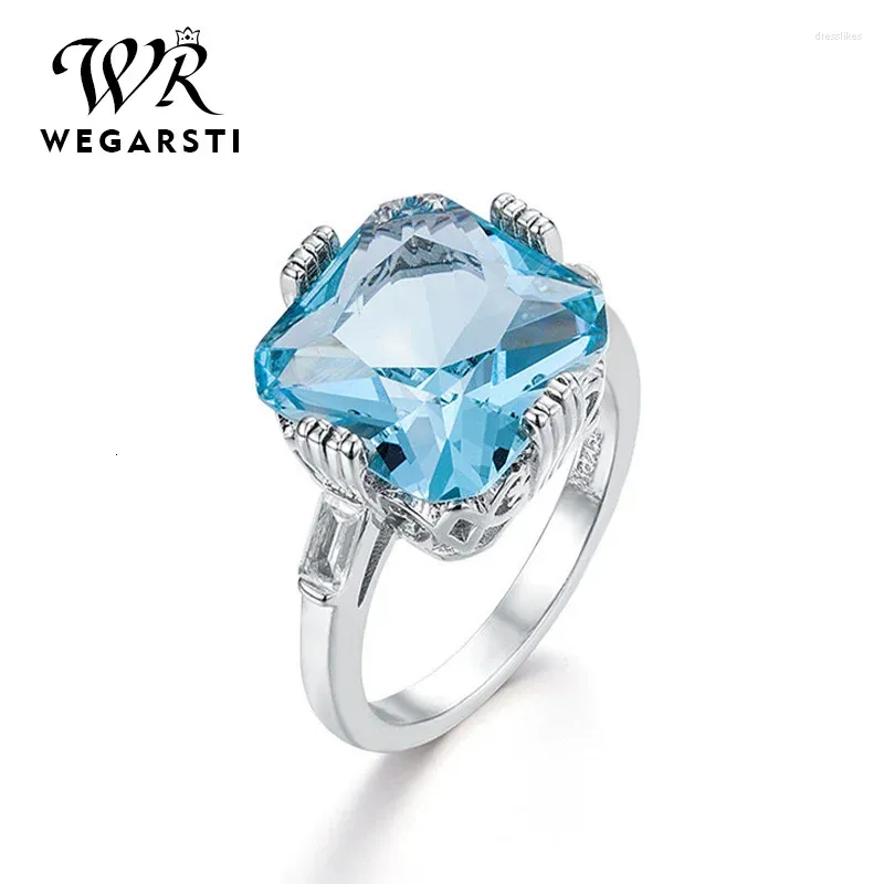 Klaster pierścionków Wegarasti srebrna biżuteria pierścionek aquamarine topaz impreza