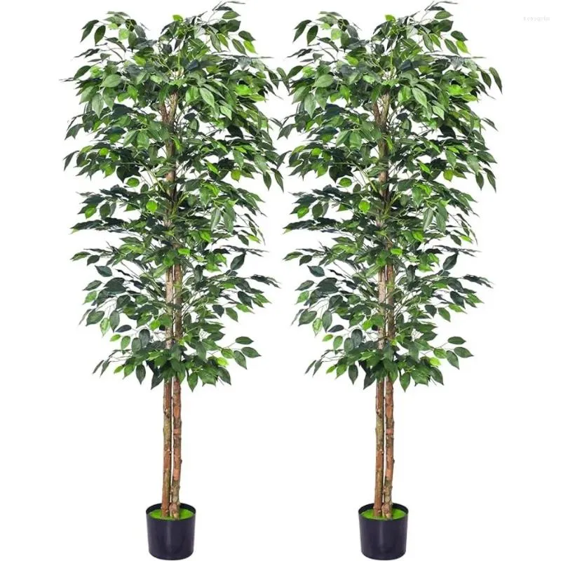 Flores decorativas árvore de ficus falso com pote de berçário de plástico resistente plantas artificiais para decoração de casa decoração de flores jardim falso