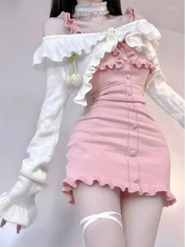 Womens Korean Work Dress Two Piece Set with Ruched Chiffon Mini Dress and  Long Sleeve Cardigan for Autumn/Winter from Dhgate Work Dresses - price  47.01