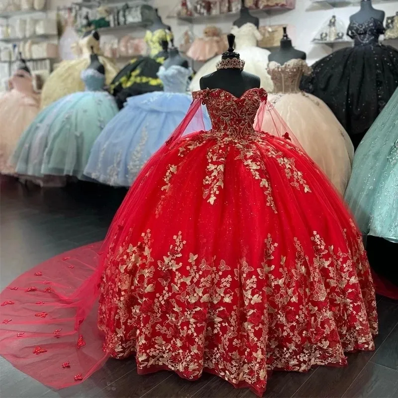 fitted lace wedding dress Glitter Cape Quinceanera Dress by Alta Couture MQ3073 16 / Burgundy/Gold