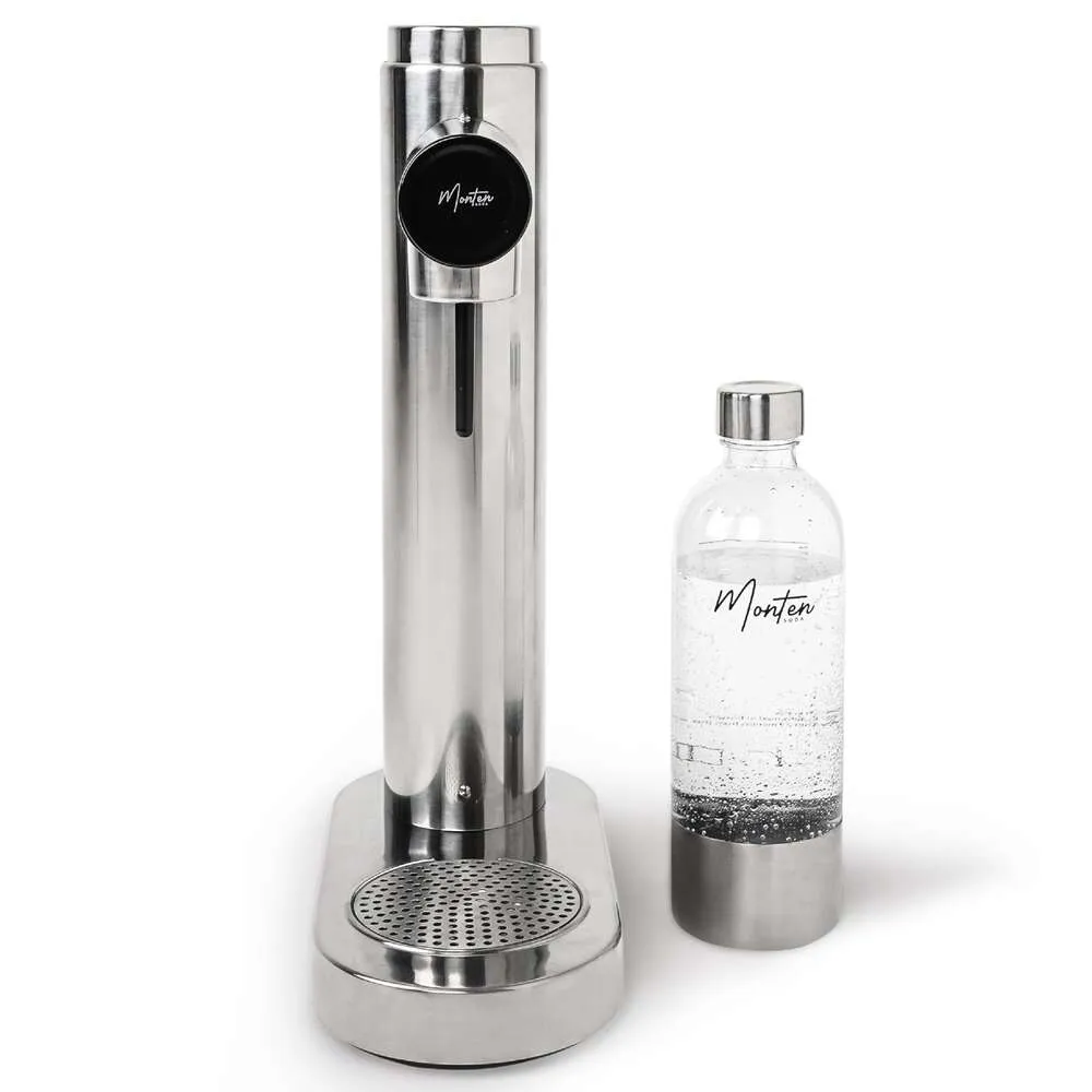 Monten Soda Hine Karbonat-Wasserflasche, 900 ml, hochwertiges poliertes Stahlgehäuse, kompatibel mit allen Mor-Marken – erfordert Spin im Kohlendioxid-Zylinder