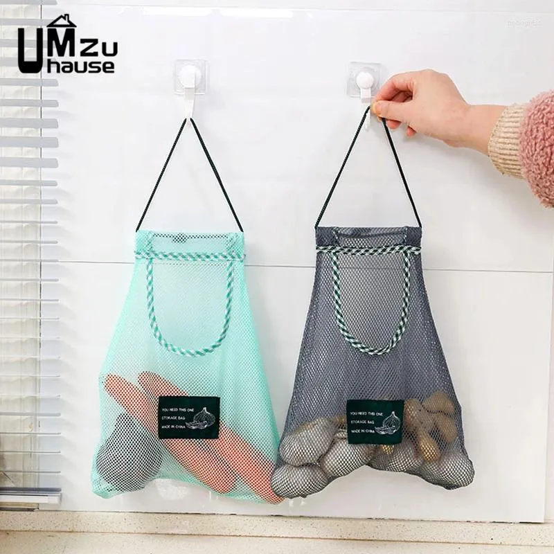 Sacs de rangement Ail Suspendu Gingembre Légumes Fruits Pochette En Maille Porte Murale Cuisine Maison Organisateurs De Salle De Bain Poche De Shopping