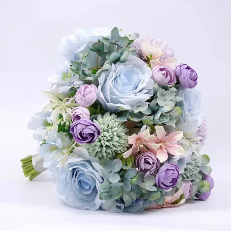 Wedding Flowers Morandi Color Bride Bouquet Rose Artifical Marriage Holding El Party