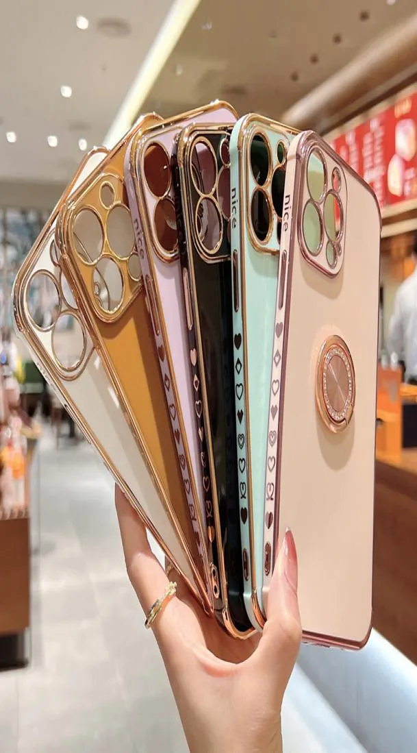 Colored luxurious phone cases holder For iphone Apple 14 13 12 11 pro mini max X mirror 6 colors Phone Mounts Case fashion back co4593523