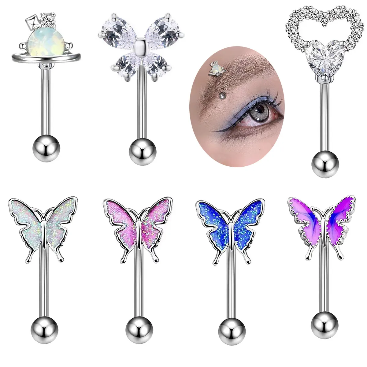 5Pcs /lot Butterfly inlaid zircon Nose Studs for Women, Stainless Steel Nostril Studs Screws Nose Ring Hoop Nose Piering Jewelry Heart Nose Stud