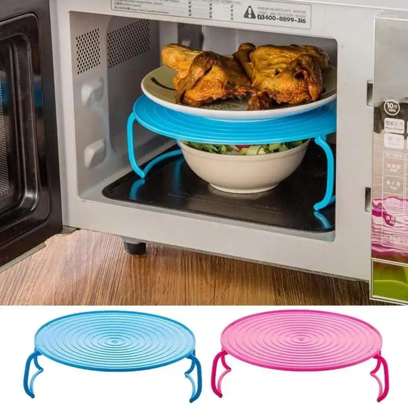 Kitchen Storage Folding Microwave Tray Multifunction Oven Shelf Accessory Steaming Dish Heating Food Splatter Handles