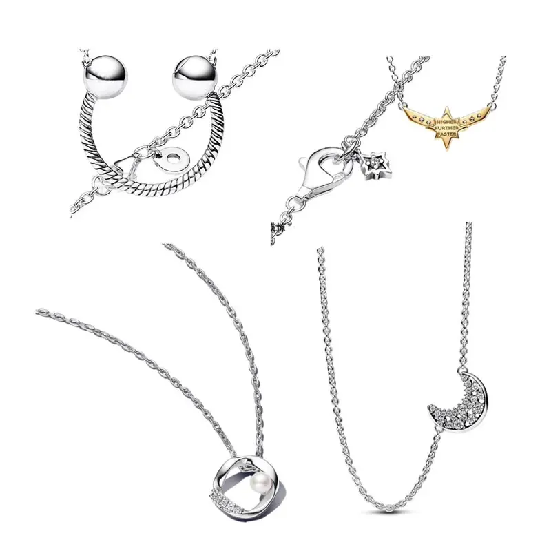 Pendants 925 Silver Charm Collier pour femmes Bijoux de chaîne parsemé faisant un collier de lune ushapé de diy