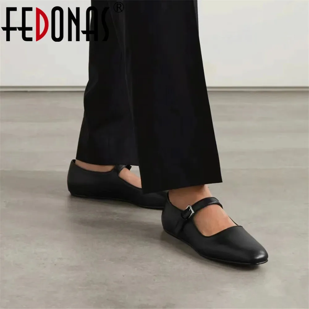 FEDONAS/брендовые женские туфли Мэри Джейн из натуральной кожи на плоской подошве, женские удобные повседневные лоферы на плоской подошве с пряжками, мягкие 240318
